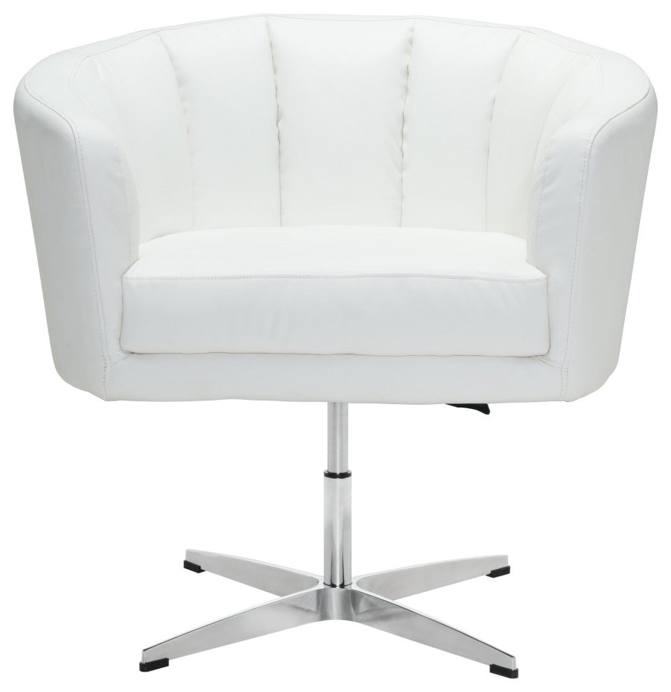 Accent Chair, Faux Vinyl Leather, Steel, White, Silver, Lounge Cafe Hospitality