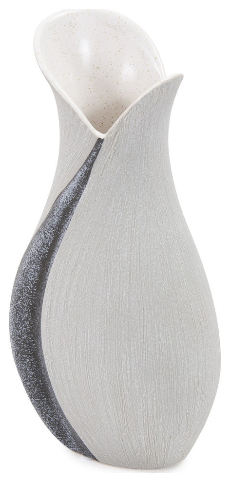 Modern Organic Two Tone Gray Speckle Tall Ceramic Vase