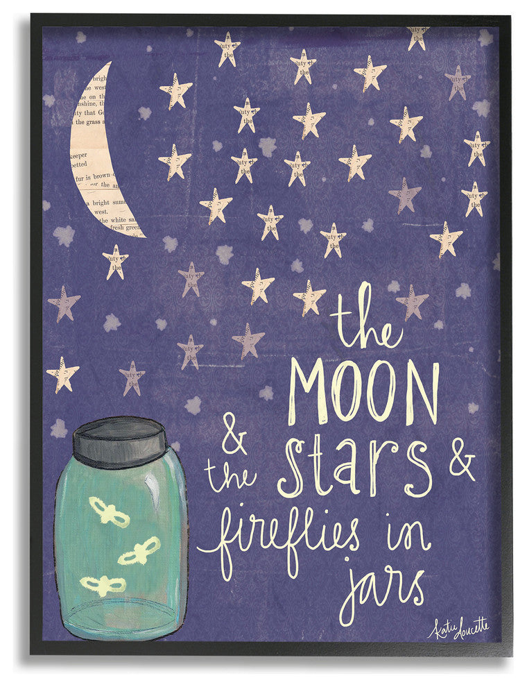 "Moon Stars Fireflies" 11x14, Framed Giclee Texturized Art
