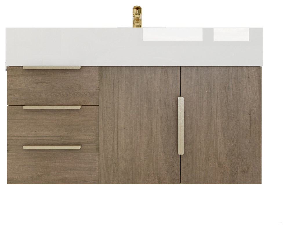 Madison 36" Wall Mounted Vanity With Reinforced Acrylic Sink, Light Oak