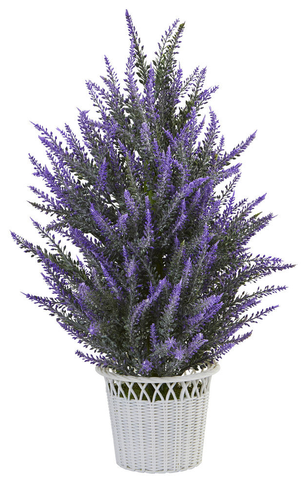 Lavender, White Wicker Planter Artificial Plant
