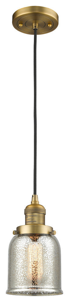 1-Light Small Bell 5" Pendant, Brushed Brass, Glass: Silver Mercury