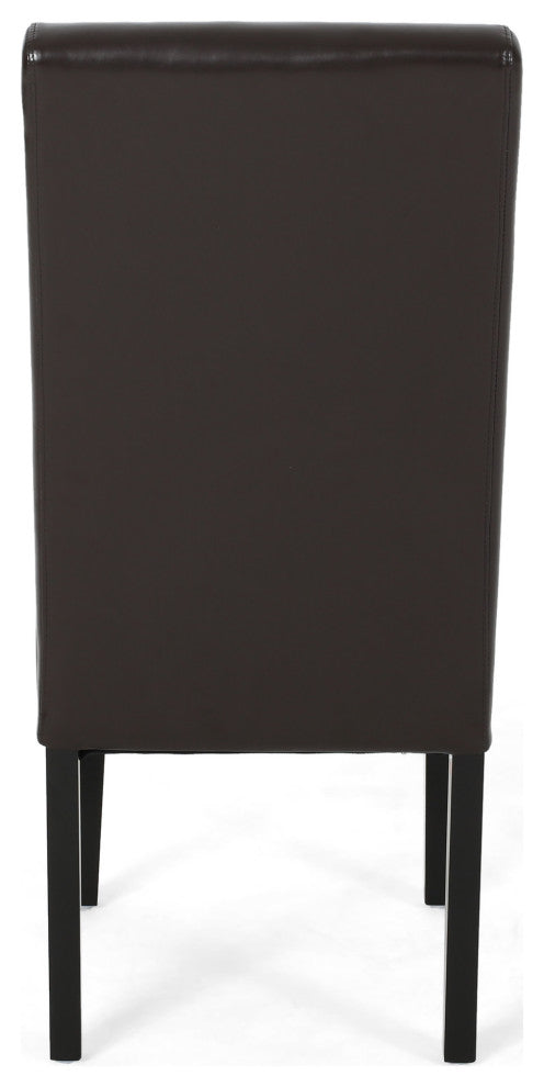 GDF Studio Percival T-stitched Chocolate Brown Leather Dining Chairs, Brown, Set of 4