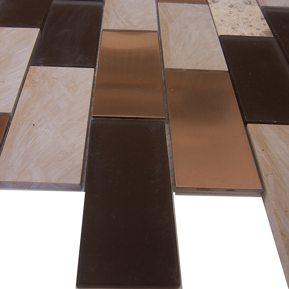 12"x12" Glass, Stone and Metal Mosaic Tile, Cordoba, Big Brick, Set of 5