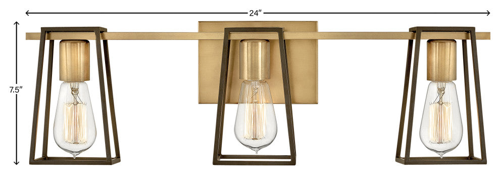 Hinkley Filmore 24" Three Light Bath Vanity, Heritage Brass + Oil Rubbed Bronze