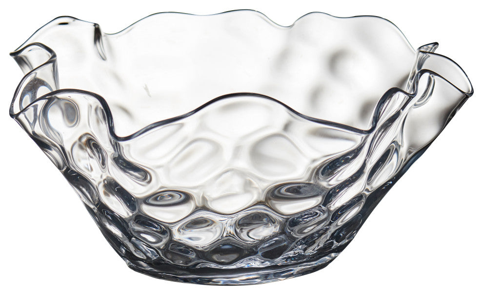 Large Clear Dimpled Bowl With Wavy Top