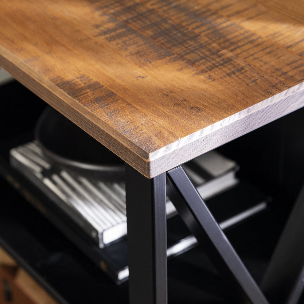Farmhouse Console Table, Reclaimed Barnwood Top & X-Shaped Side Accents, Black