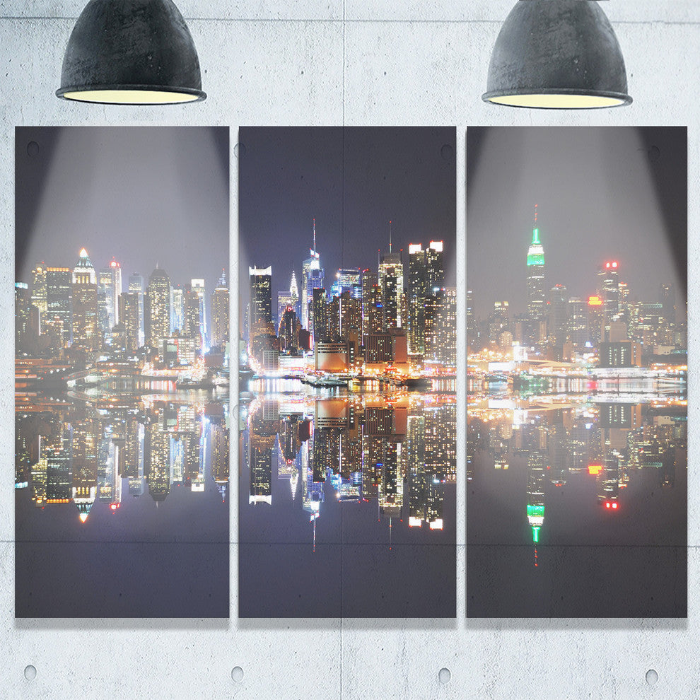 "New York City Skyscrapers in Blue Shade" Metal Wall Art, 3 Panels, 36"x28"