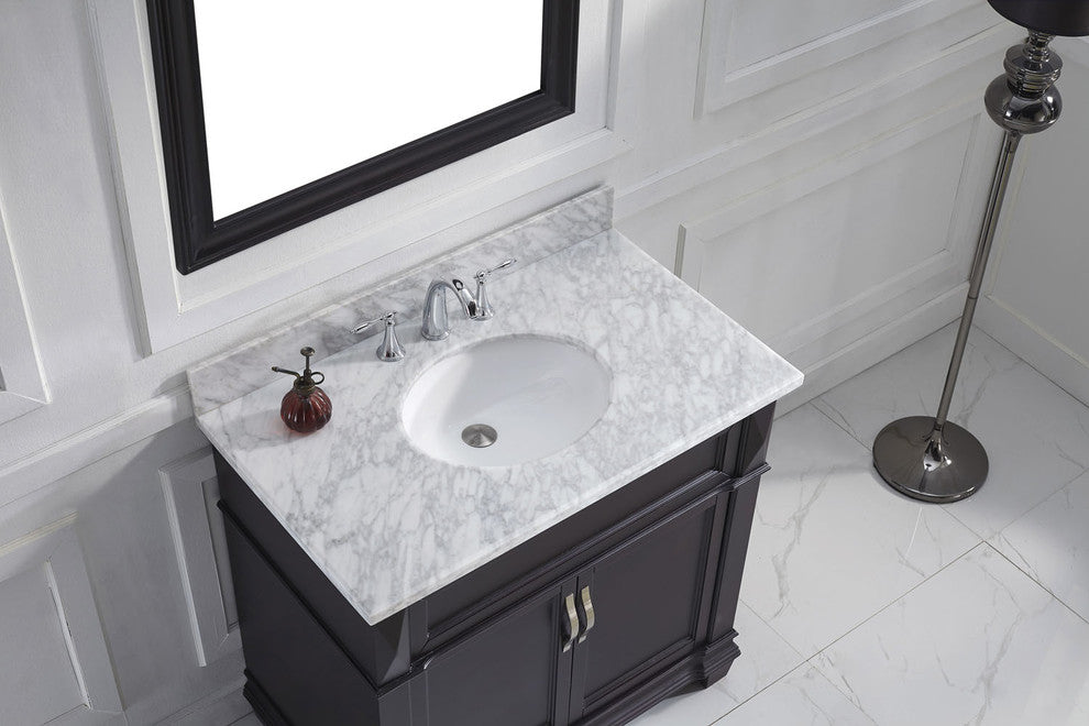 Virtu Victoria 36" Single Bathroom Vanity, Espresso With Marble Top, Mirror