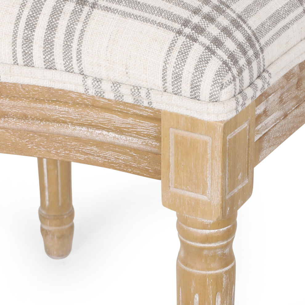 Dason French Country Fabric Upholstered Wood 7-Piece Dining Set, Gray Plaid/Natural