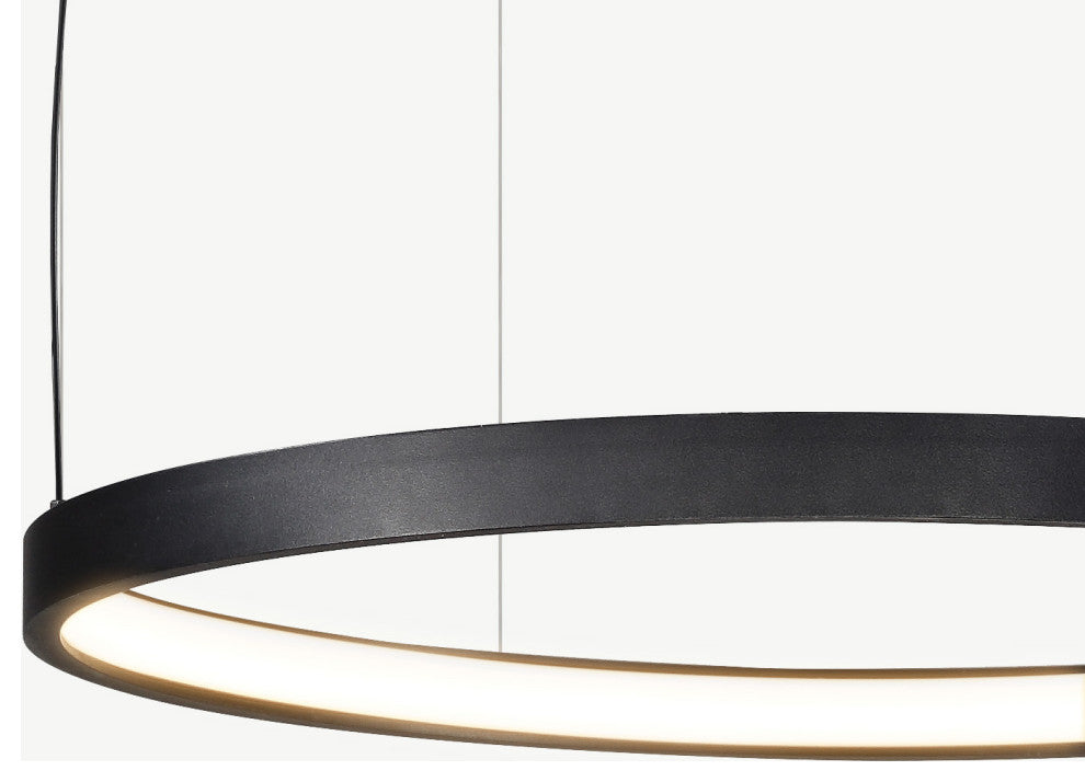 Akari Modern Circular Ring LED Chandelier, Black, 1 Ring Dia 16"
