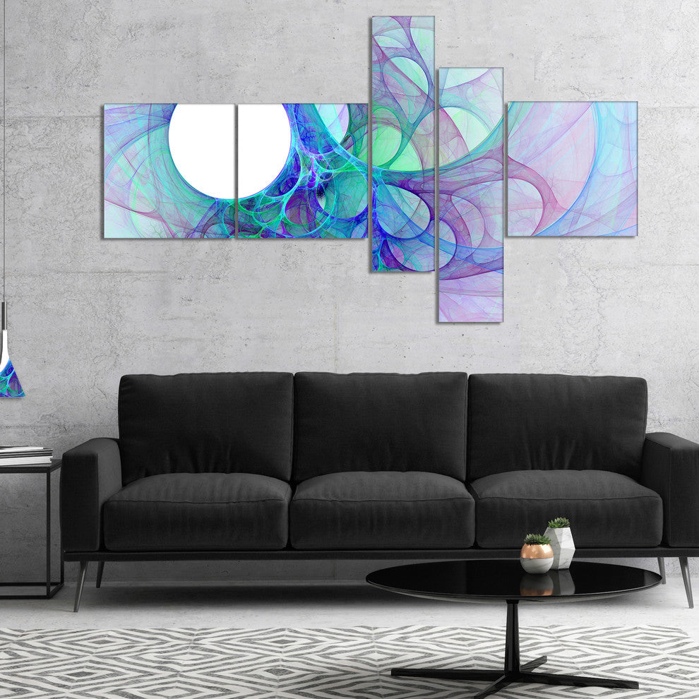 Clear Blue Fractal Angel Wings, Abstract Wall Art Canvas, 60"x32", 5 panels