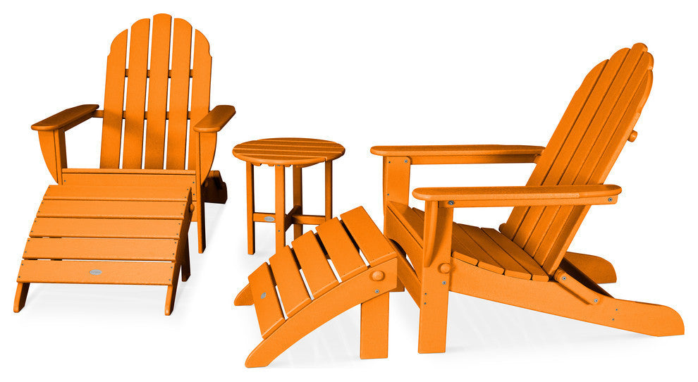 Polywood Classic Oversized Curveback Adirondack 5-Piece Casual Set, Tangerine