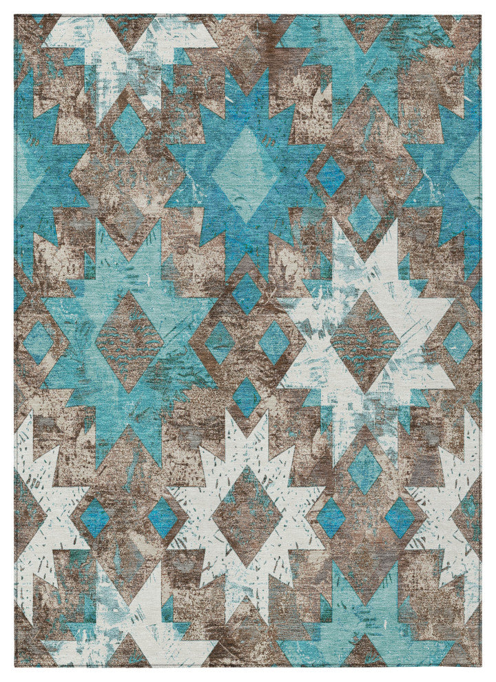 Machine Washable Indoor/Outdoor Chantille ACN1879 Teal 5' x 7'6" Rug