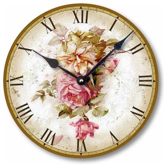 Vintage-Style Pink Roses Clock, 12 Inch Diameter