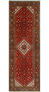 Fine Vintage Distressed Bernadin Red/Ivory Runner, 3'8 x 10'8