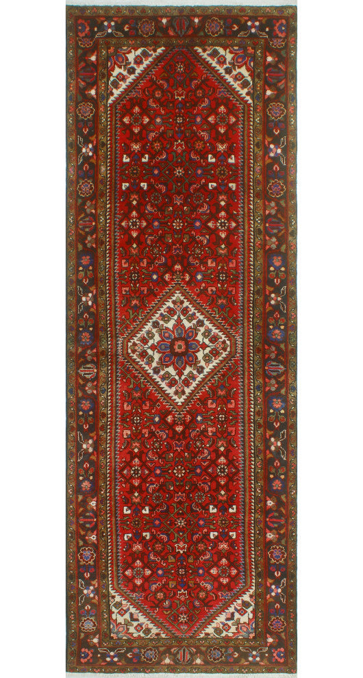 Fine Vintage Distressed Bernadin Red/Ivory Runner, 3'8 x 10'8