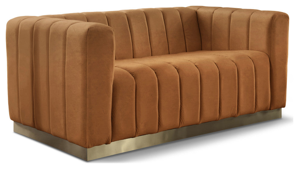 Marlon Velvet Upholstered Loveseat, Saddle