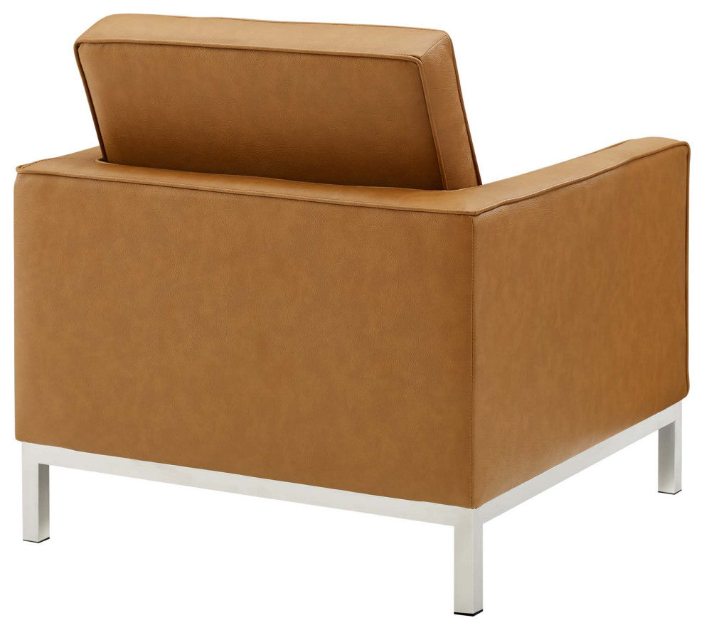 Loft 3 Piece Tufted Upholstered Faux Leather Set Silver Tan