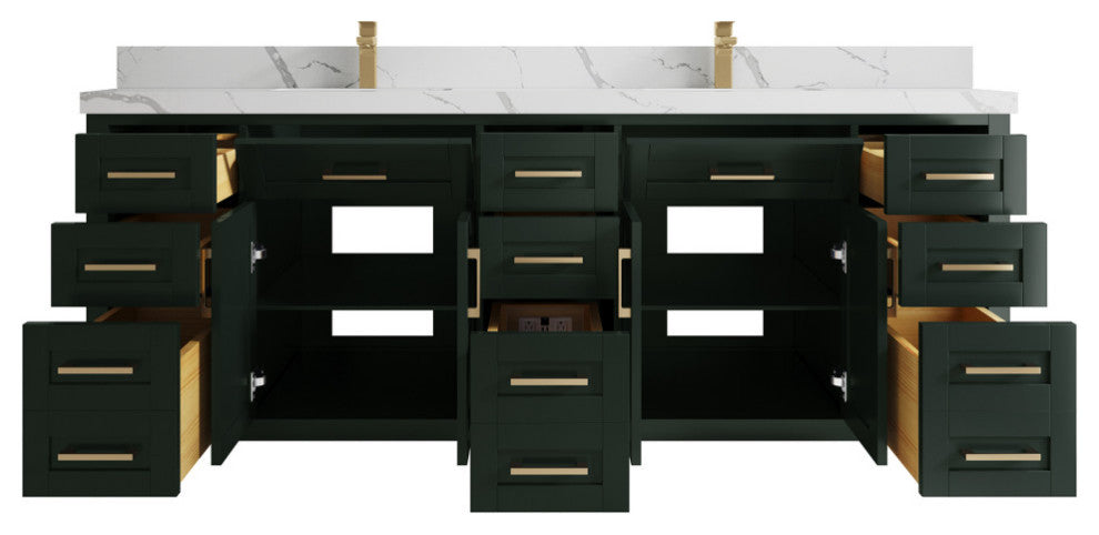 Cambridge 84 Double Sink Bath Vanity in Dark Forest Green 2" Calacatta Laza