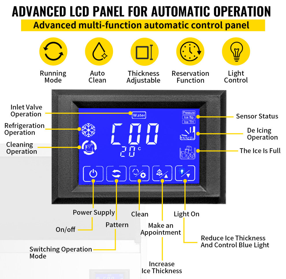 110V Ice Maker with Water Drain Pump Auto Clean Ice Machine , 88lbs/24h