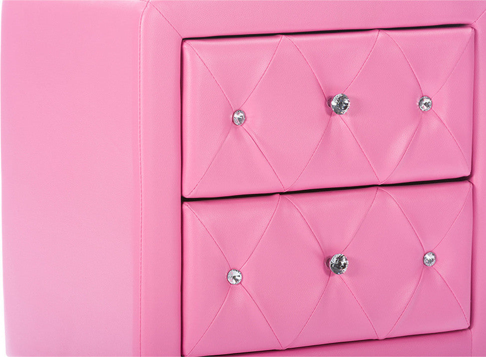 Urban Designs Stella Crystal Tufted Pink Leather Modern Nightstand
