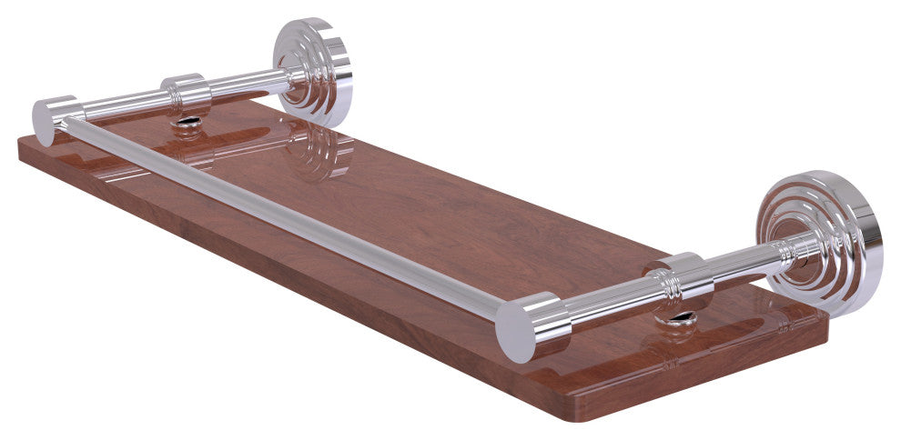 Waverly Place 16" Solid Wood Shelf with Gallery Rail, Polished Chrome