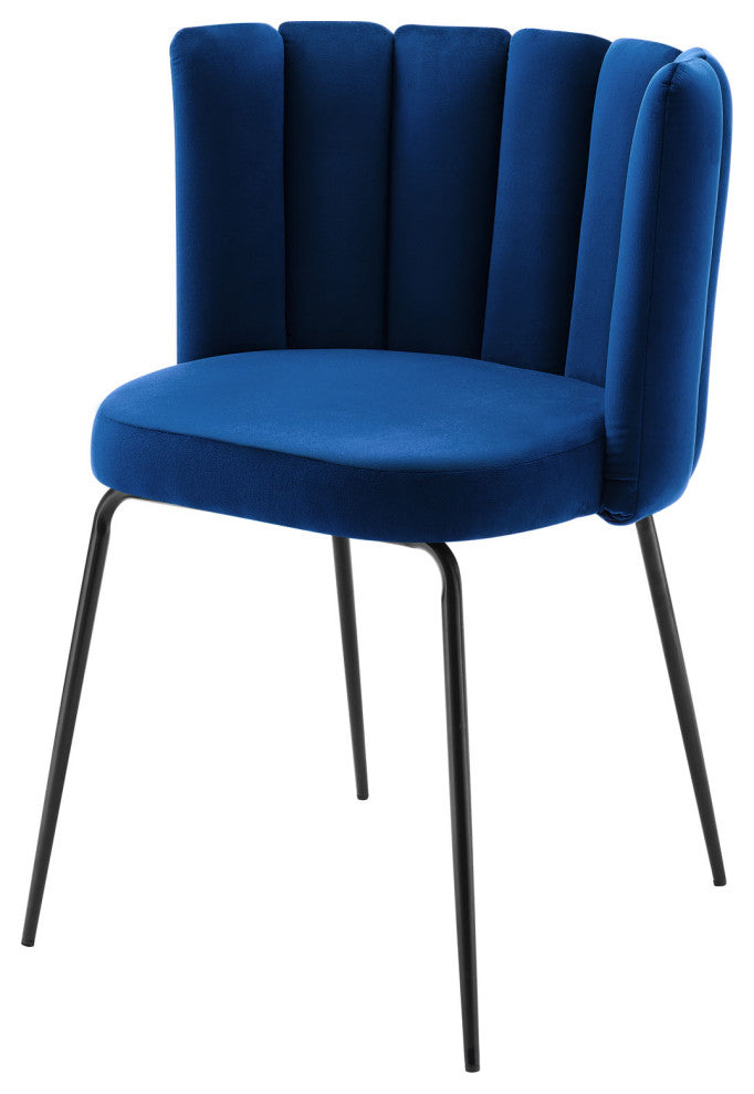 Dining Chair, Set of 2, Black Blue Navy, Velvet, Modern Cafe Bistro Hospitality