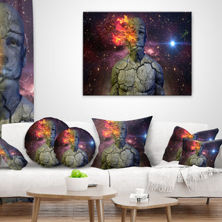 Broken Human Body with Fire Contemporary Throw Pillow, 18"x18"