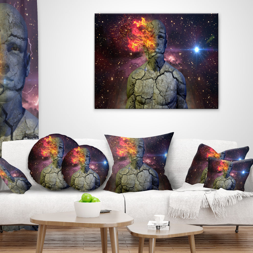 Broken Human Body with Fire Contemporary Throw Pillow, 18"x18"