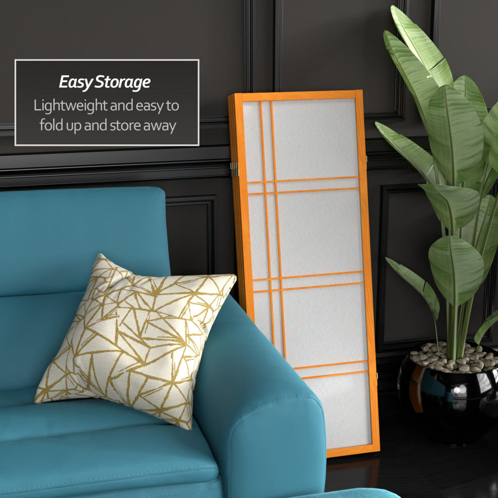 4' Tall Double Cross Shoji Screen, Honey, 4 Panels