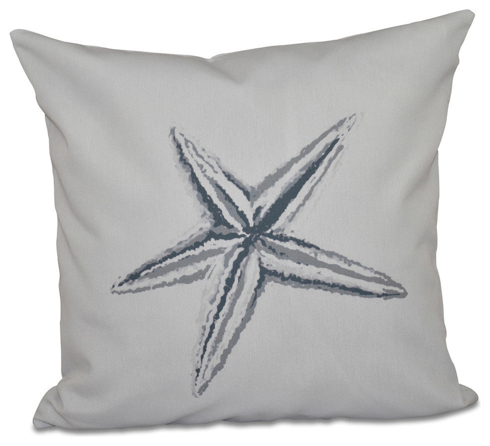 Polyester Decorative Pillow, Starfish, Grey, 16"x16"