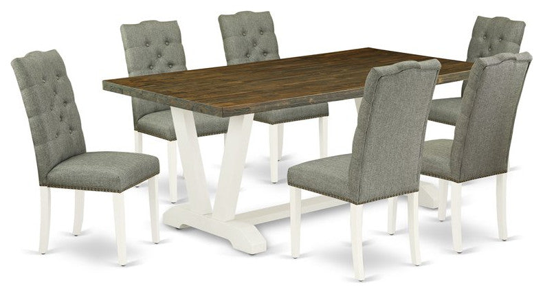 V077El207-7, 7-Piece Kitchen Dining Set, 6 Chairs, Table Top and Wooden Legs