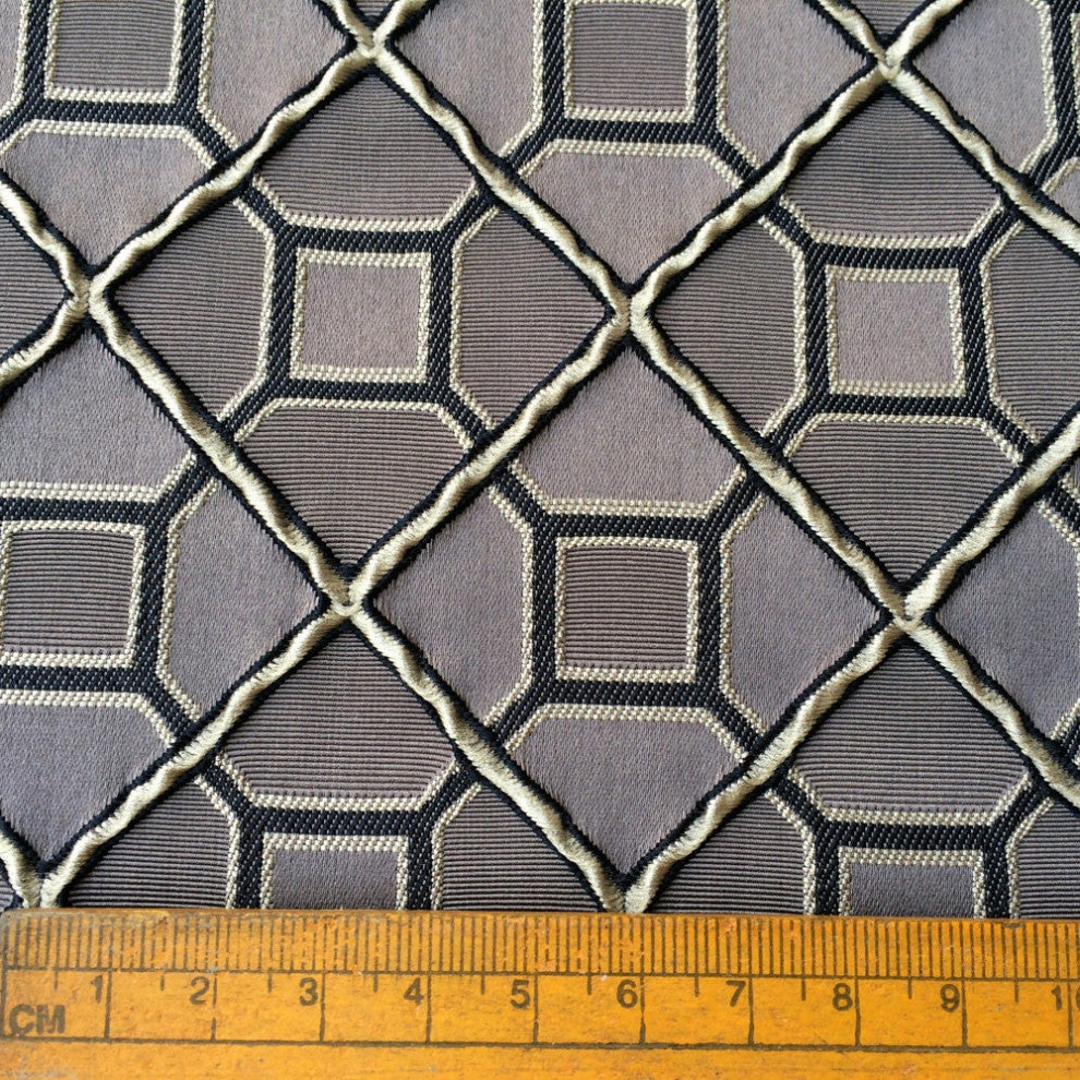 Grey and Black Tile Pattern Fabric By The Yard Curtain Fabric Upholstery Fabric