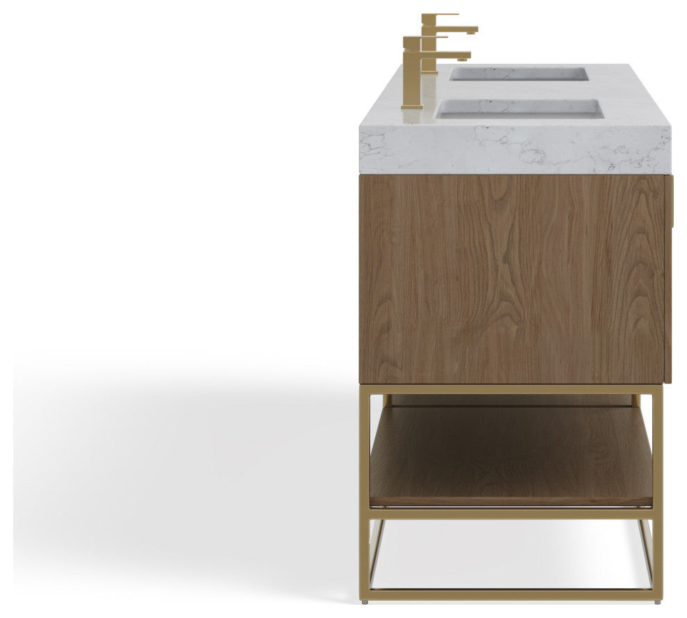Bahia Bath Vanity, Oak, 72", Brushed Gold Hardware, Double, Freestanding