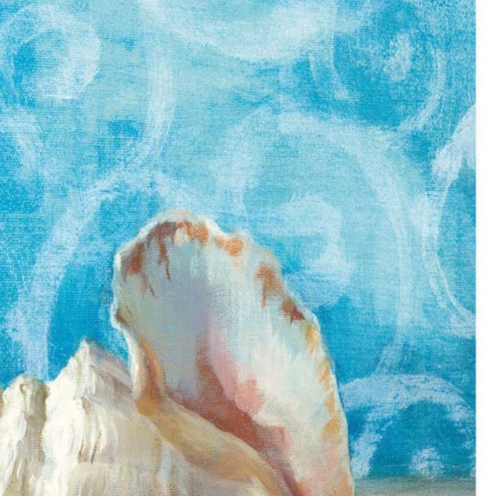 35" Mod Blue Scroll Coastal Conch 4 Giclee Wrap Canvas Wall Art