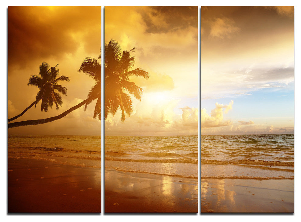 "Beautiful Palms at the Caribbean Beach" Metal Wall Art, 3 Panels, 36"x28"
