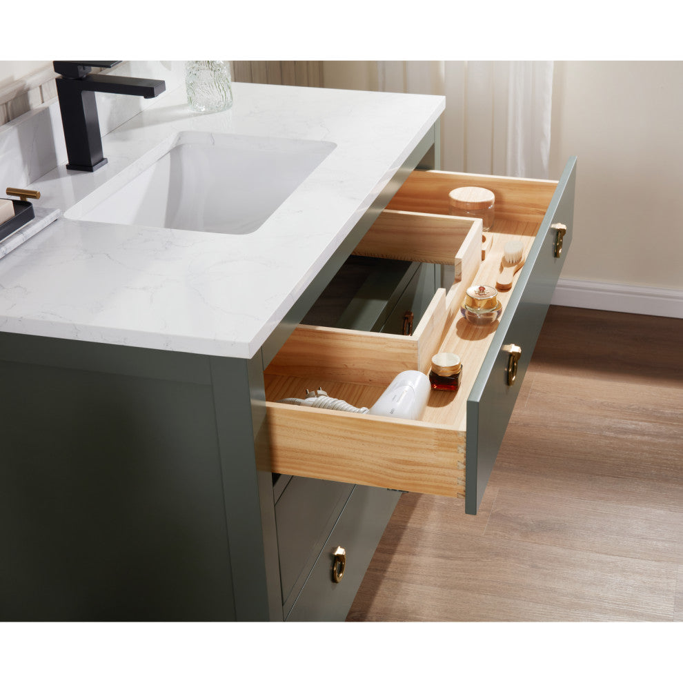Legion Furniture WS2518 Series Bathroom Sink Vanity, Pewter Green, 42", Artificial Stone Top, Single Sink