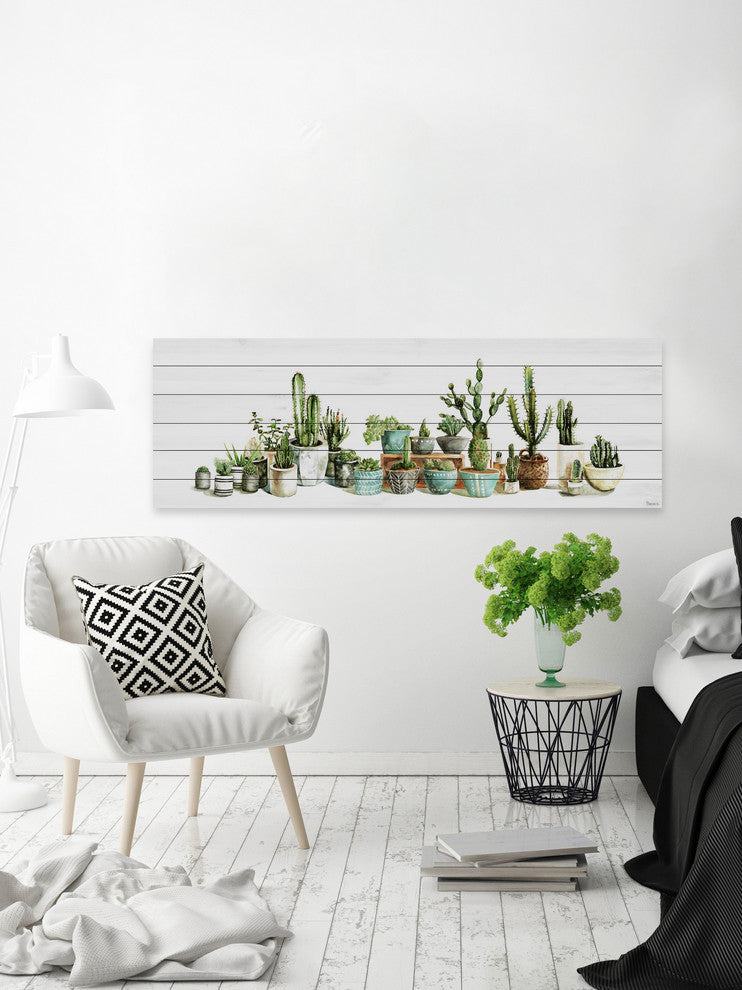 "Cactus Club" Painting Print on White Wood, 60"x20"