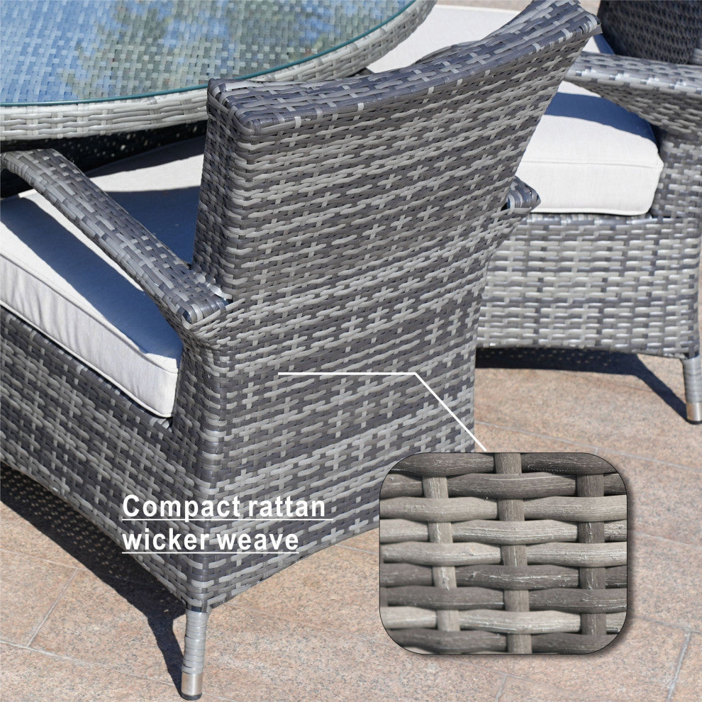 7-Piece Outdoor Wicker Patio Dining Set with 6 Armchairs, Gray