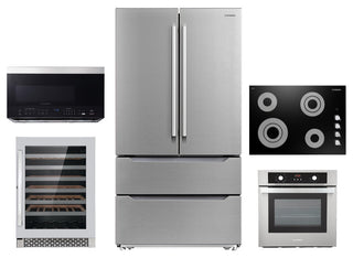 5 Piece, 30" Electric Cooktop, Range Hood, Wall Oven, Microwave & Refrigerator