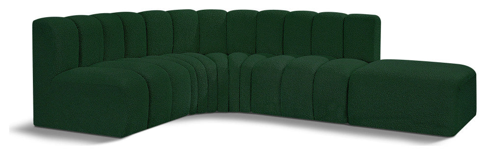 Arc Boucle Fabric Upholstered 5-Pc. L-Shaped Modular Sectional, Green