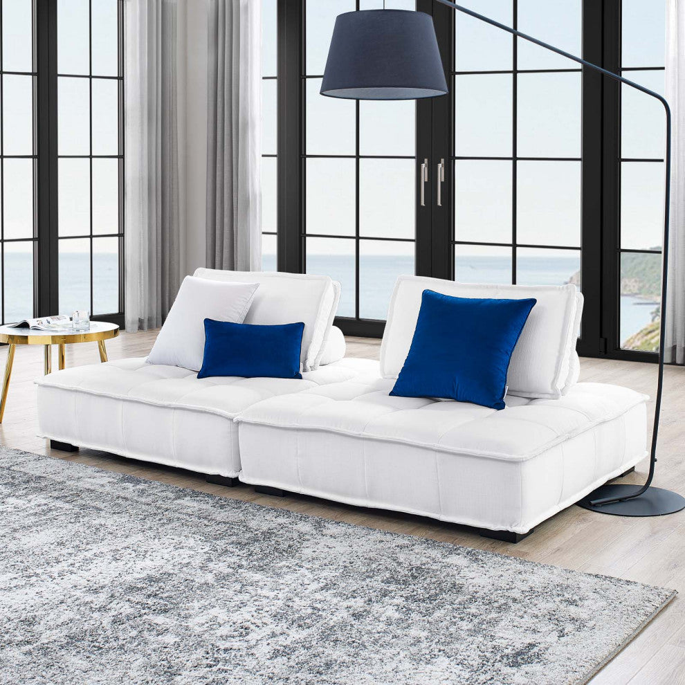 Saunter Tufted Fabric Fabric 2-Piece Loveseat White