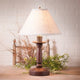 Handcrafted Wood Butchers Table Lamp With Linen Shade, Red