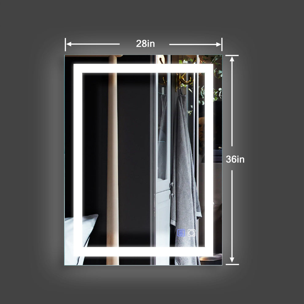 28x36" Rectangular Frameless Wall Mounted LED Bathroom Vanity Mirror