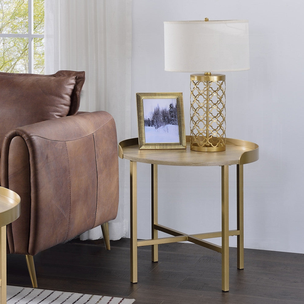 Mithea End Table, Oak Table Top and Gold Finish