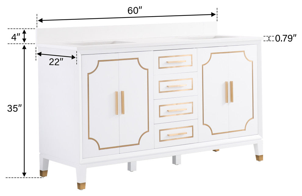 Melody Freestanding Bathroom Vanity with Wall Vanity Mirror and Quartz Top, White, 60"
