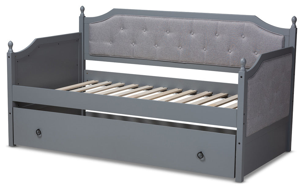 Piper Gray Upholstered Gray Wood Twin Daybed With Trundle