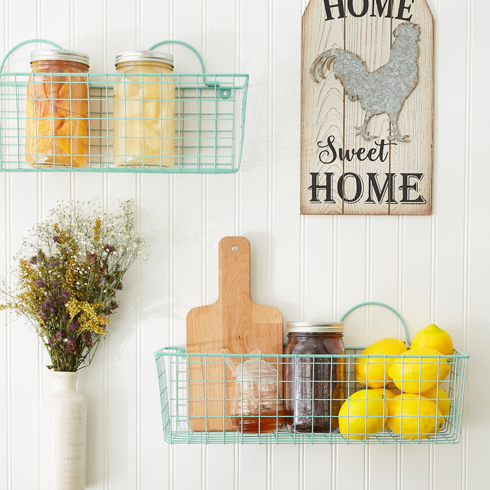 Medium Aqua Wire Wall Basket (Set of 2)