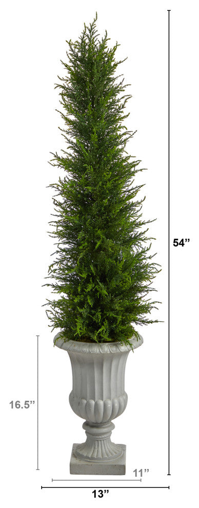 4.5' Cypress Artificial Tree, Decorative Urn UV Resistant, Indoor/Outdoor